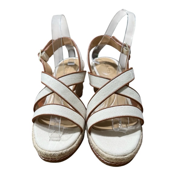 Talbots Chic Canvas Espadrille Platform Sandals Size 9M Neutral Strappy - Picture 2 of 13